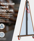 Triangular base of Beefy 1 Ton Gantry Crane With Manual Trolley And Hook Sling, 12 Locking Positions From 97 To 141 Inches
