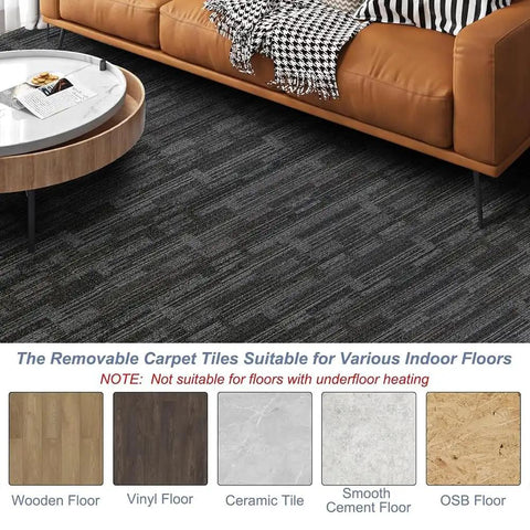Heavy Duty Commercial Carpet Tiles 24 By 24 Inches Grippy Non Slip Square Floor Tiles installed in living room