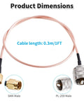 SMA Male To PL 259 Male Coax Cable 1 Foot RG316 50 Ohm Antenna Adapter showing connectors and 1ft length