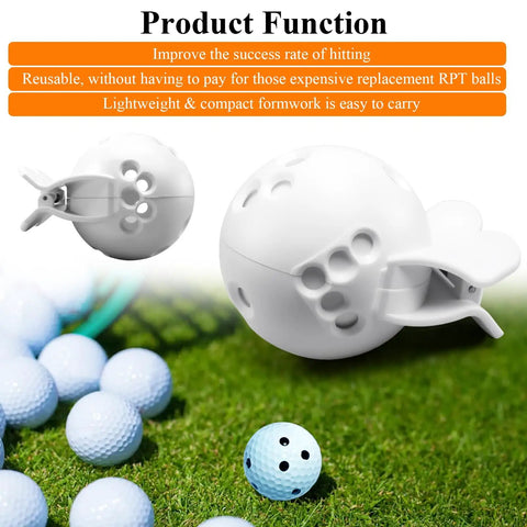 Close-up of White Golf Ball Marker Template For Rapsodo MLM2PRO Mobile Launch Monitor on grass with scattered golf balls.