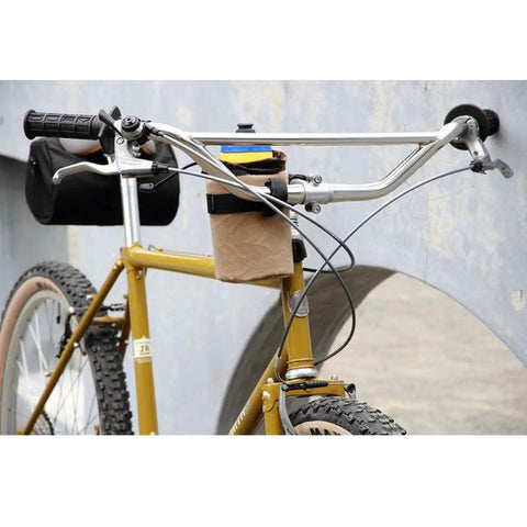 Klunker Upright Bicycle Handlebar for Commuter and Urban Riding, Nickel Silver Chromoly 25.4mm Clamp on a yellow bike