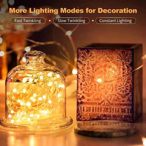 Waterproof Warm White LED Fairy Lights 7Ft Battery Operated String Of 20 LEDs with modes in glass dome and decorative box