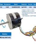 AC Condenser Fan Motor Replacement One Fifth HP 1650RPM 3 Speed For Dometic Brisk Air II Penguin Units with specifications shown.