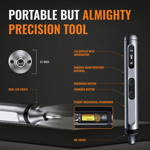 52 In 1 Electric Screwdriver Kit Cordless Mini Power Driver showing LED, buttons, and bit cover for electronics repair
