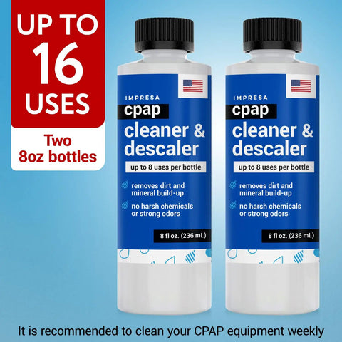 CPAP Cleaning Solution Duo Pack 2 x 8 Oz Bottles With Citric Acid Descaler, residue-free formula for CPAP equipment