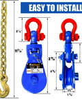 2 Ton Snatch Block With G80 Chain For Three Eighths Inch Wire Rope, 3 Inch Sheave, Beefed Up Heavy Duty Recovery Block