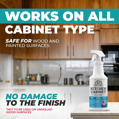 Kitchen Cabinet Cleaner Kit With Brush Knock Out Stubborn Grease And Grime On Wood And Painted Furniture Gentle Residue Free Degreaser Spray in kitchen.