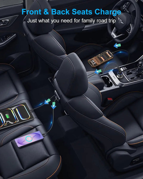 Hella Fast 93W Usb C Car Charger With 45W And 30W Pps Ports Pd3.0 Quick Charge For Iphone 17 16 15 Pro Max Galaxy S26 S25 S22 charging devices in car seats.