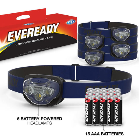 LED Headlamps Pro200 Five Pack Batteries Included IPX4 Water Resistant Hands Free Light For Camping Hiking Emergency Power Outage