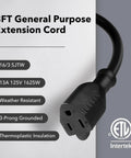8 Ft Indoor Outdoor Extension Cord 16 3 SJTW 13 Amp Grounded 3 Prong Plug Water And Weather Resistant For Landscaping