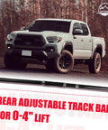 0 To 4 Inch Lift Rear Adjustable Track Bar Panhard Rod For 4Runner, FJ Cruiser, GX470, GX460 Beefed Up Heavy Duty Off Road Upgrade For Stronger Alignment And Smoother Handling, black steel rear bar shown with lifted truck