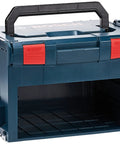 L Boxx 3D Storage Box With Top And Front Opening Drawers For Removable Inserts, Blue, empty configuration, carrying handle visible