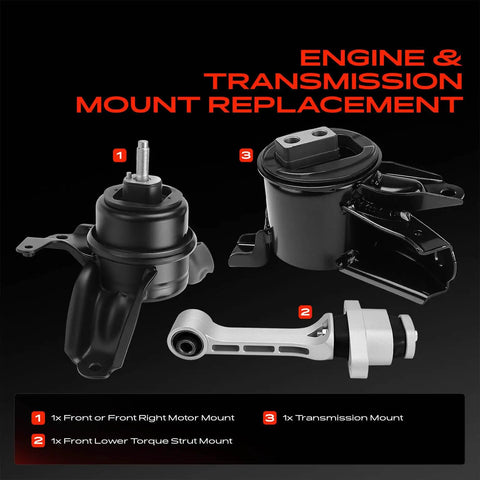 Pro Grade Heavy Duty Engine Motor And Transmission Mount Kit With Torque Strut Mount showing three mounts for Hyundai Sonata 2011-2013 and Kia Optima 2011-2016.