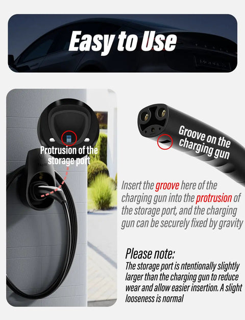 Tesla EV Charger Holder Wall Mount Kit With Cable Organizer And Charger Slot NACS Compatible Dock with storage port groove
