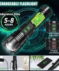 Rechargeable Flashlight With 120000 Lumens Beast Mode Bright LED Tactical Light Zoomable For Camping Hunting And Emergencies 5 Modes