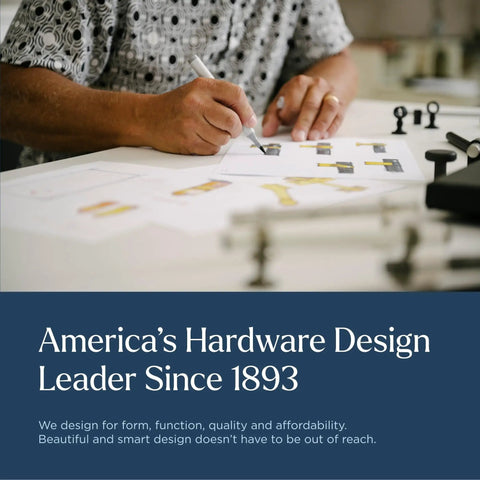 Person reviewing design plans at an America's hardware design company, highlighting leadership since 1893.
