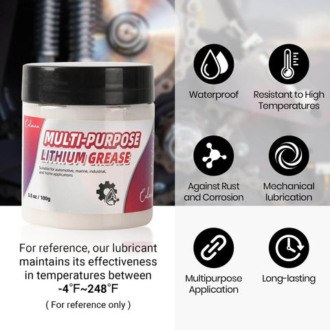 All Purpose White Lithium Grease 3.5 Oz With Two Brushes, Waterproof And Rust Resistant, High Temperature Safe labeled jar