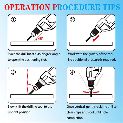 Operation instructions for Five Piece Diamond Tile Drill Bit Set For Porcelain Ceramic Granite Marble And Glass With Round Shank.