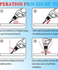 Tile drill bit set instruction graphic illustrating four-step drilling method for ceramic/porcelain tile