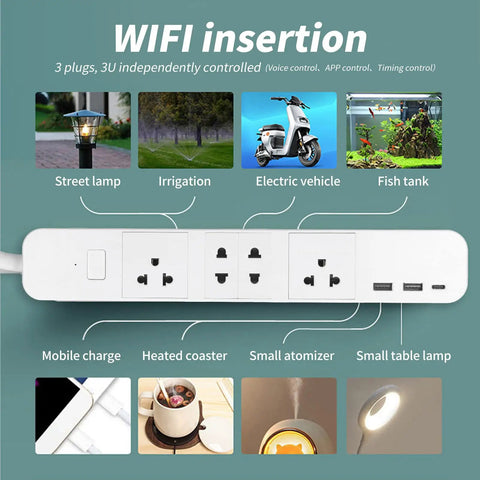 No Fuss Next Gen Smart Power Strip Featuring Lightning Fast Usb C Ports And Ble App Sync Plus Hassle Free Voice Command For Dependable Home Setup Surge Guard with various devices connected.