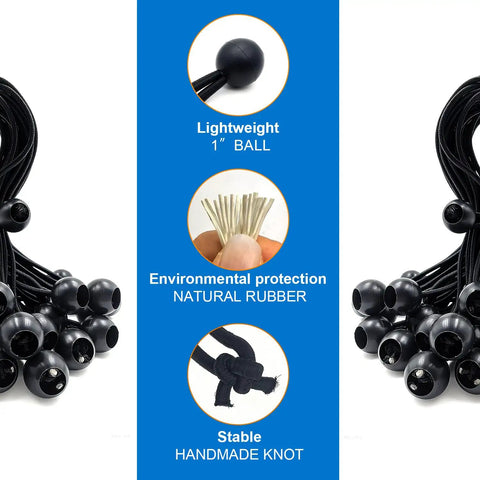 9 Inch Ball Bungee Cords Heavy Duty Tie Down Kit with nylon balls, eco-friendly rubber, and handmade knot features