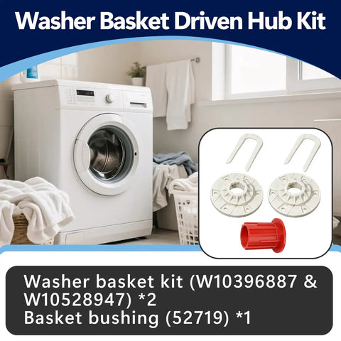 Heavy Duty Washer Basket Driven Hub Kit And Bushing Set For Whirlpool Maytag Kenmore And VMW Washers with components displayed