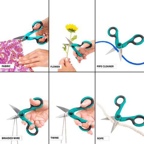 ProSeries Heavy Duty Detail Scissors Five Point Five Inch With Power Notch For Fabric And Craft Projects Teal Rubberized Comfort Grip cutting fabric