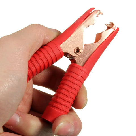 Red insulated alligator clip from Heavy Duty Insulated Alligator Clips Set For Battery Testing And Electrical Projects, 100A Beefed Up Spring Loaded Lead Probes In Black And Red, Perfect For Car And Truck Battery Chargers, Solar Panels, Fencing, Camping, 10 Pack