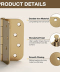 Rock Solid Heavy Duty Door Hinges Hit Four Inches Wide With Rounded Corners And A Slick Champagne Bronze Finish Engineered For Butter Smooth Swings On Any Interior Or Exterior Door Three Pack Bundle, detailed view of durable iron hinge.