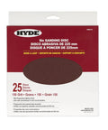 Package of 25 Round 9 Inch 150 Grit Aluminum Oxide Sanding Discs for Radial Sander with hook and loop fastening.
