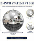 Disco Ball 12 Inch Hanging Mirror Ball For Party Decor And Home Vibe with reflective surface and hanging ring feature