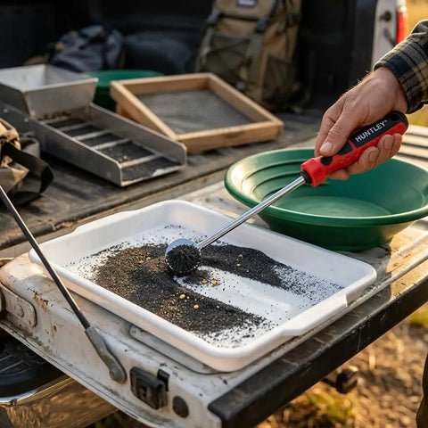 Ultimate Hand Held Magnetic Pickup Tool For Gold Prospecting And Black Sand Separation With Five Strong Magnets To Filter Pay Dirt Fast And Isolate Gold From Concentrates Effortlessly In Your Panning Kit, red handle