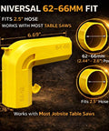 Image of Dual Port Dust Collection Adapter For Table Saws 2.5 Inch, 62 To 66mm Universal Fit, showing dimensions and features.