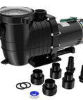 Heavy Duty 1.5 HP Pool Pump 115V 230V Dual Voltage 600GPH Self Priming Model with connectors and seals for easy installation.