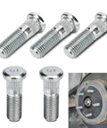 Straight Up Heavy Duty 5 Pack Car Wheel Studs And Steel Lug Bolts 44 Mm Long close-up of steel wheel bolts and installed axle pin.
