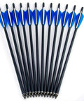 Carbon Arrow Set For Crossbow Hunting 20 Inch Bolts With Four Inch TPU Vanes arranged in a fan shape