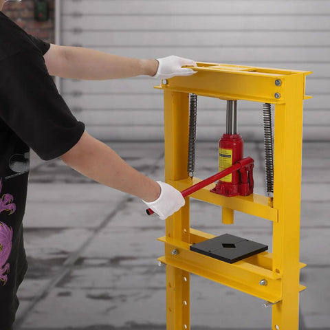 Heavy Duty 12 Ton H Frame Hydraulic Shop Press With Adjustable Height Stand For Bearing Removal Auto Repair And Heavy Lifting That Makes Quick Work Of Busted Garage Parts And Precision Crimping Jobs