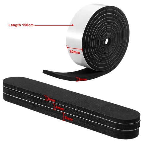 Multi Size Foam Hat Size Reducer Tape Inserts With Self Adhesive in white and black, shown in roll and strip forms