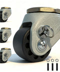Rock Solid 2 Inch Heavy Duty Leveling Casters Set Of 4 With 4000 Lb Capacity reinforced steel stem wheels showing detailed close-up.