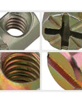 Close-up of 10 Pack M6 And M8 Barrel Nuts Cross Dowel Fasteners For Furniture Assembly Heavy Duty Fit For Beds Cribs And More.