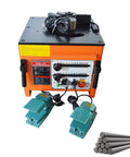 Built Tough Electric Rebar Bender Crushes 6 To 25 Millimeter Steel Bars With Ridiculously Fast 0 To 180 Degree Adjustments Plus Super Quick 110 Volt Bench Top Setup Featuring Nifty Foot Pedal Control with pedal controls and steel bars.