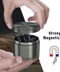 Large 3.0 Inch Spice Grinder For Kitchen Tools With Magnetic Lid, Ergonomic Design, Sharp Teeth, Gray Aluminum Finish