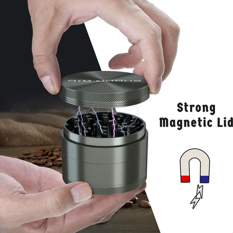 Large 3.0 Inch Spice Grinder For Kitchen Tools With Magnetic Lid, Ergonomic Design, Sharp Teeth, Gray Aluminum Finish
