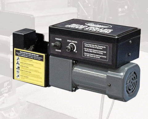 Bead Roller Drive System With 1/6 HP 120V Motor, Variable Speed 0 To 20 RPM, And Foot Pedal Control, shown in close-up view