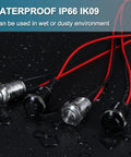 5 Pack 12mm Momentary Push Button Switch 1NO Normally Open Waterproof IP66 Stainless Steel Case With Pre Soldered Cable, wet surface view