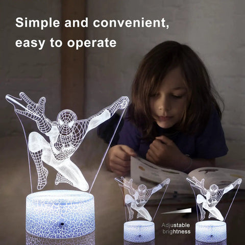 Cool 3D Illusion Night Light For Kids With 16 Color Options And Remote Control Bedside Lamp For Boys And Girls Spider-Man design
