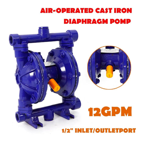 1/2 Inch Air Operated Double Diaphragm Pump For Petroleum Fluids Transferring 12 GPM Heavy Duty Abrasion Resistant Leak Free Motor Design Unbalanced Air Valve No Stall Operation Easy Service Access