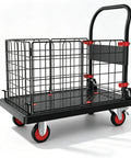 2in1 Foldable Wire Mesh Platform Cart With 400 Lb Capacity, Convertible Hand Truck To Enclosed Trolley, Heavy Duty Dolly For Warehouse Move, 72 By 48 Cm, 4 Inch Silent TPR Brake Casters, Black, black wire mesh cart with brake casters