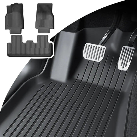 Custom Molded TPE Floor Mats For Tesla Model Y Juniper 2025 And Newer Custom Fit Front And Rear Liners in black.