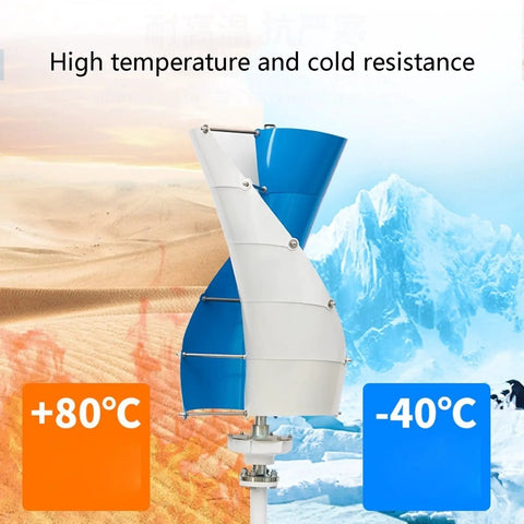 Big Power 3KW Vertical Axis Wind Turbine Generator Kit With 48V Output shown in extreme temperature conditions